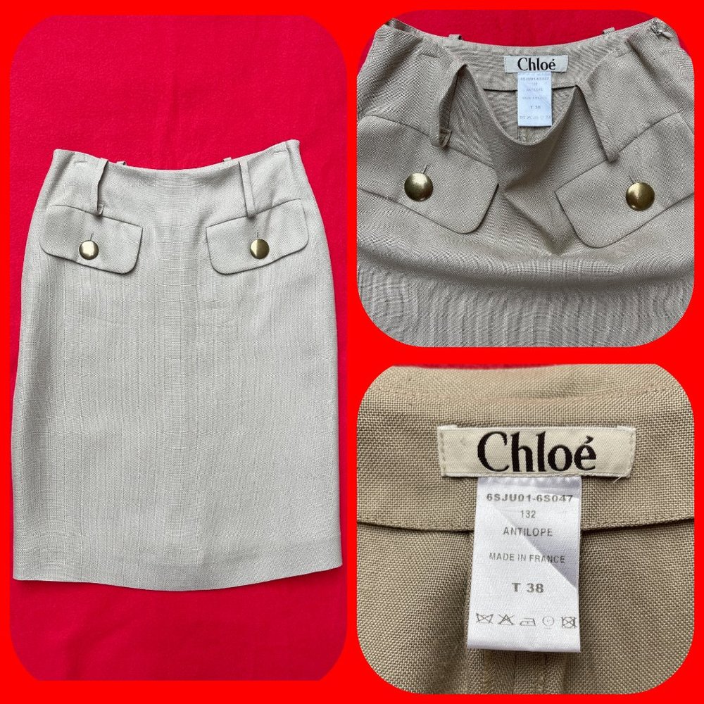 Auc Chloe pencil beige skirt with buttoned pockets